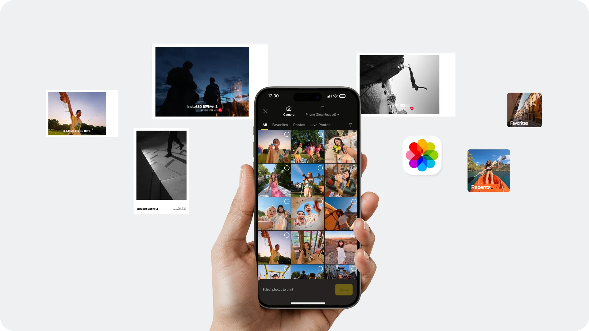 Print directly from the Insta360 app.