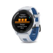 Garmin - Forerunner 265 ceas multisport cu GPS AMOLED - Ramă neagră cu carcasă Whitestone şi curea din silicon Whitestone/Tidal Blue