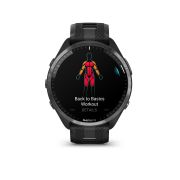 Garmin - Forerunner 965 ceas multisport cu GPS AMOLED - Ramă din titan DLC gri carbon cu carcasă neagră şi curea din silicon neagră/gri pudră