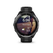 Garmin - Forerunner 965 ceas multisport cu GPS AMOLED - Ramă din titan DLC gri carbon cu carcasă neagră şi curea din silicon neagră/gri pudră