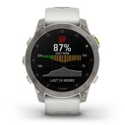 Garmin - Epix Gen 2 Sapphire smartwatch premium cu GPS si AMOLED - ramă gri din titanium, carcasă albă si curea din silicon albă