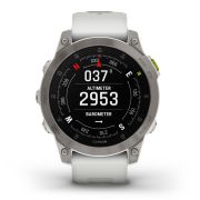 Garmin - Epix Gen 2 Sapphire smartwatch premium cu GPS si AMOLED - ramă gri din titanium, carcasă albă si curea din silicon albă