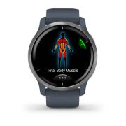 Garmin - Venu 2 smartwatch cu GPS și AMOLED - rama argintie și carcasă albastru-granit cu brățară din silicon