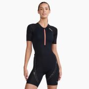 2XU - costum triatlon femei cu maneca scurta Aero Sleeved Trisuit - negru portocaliu coral