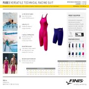 Finis - Costum inot tehnic pentru fete sau femei - Fuse Open Back Kneeskin - albastru deschis Caribbean