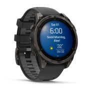 Garmin - fenix 8 AMOLED Sapphire 47mm - smartwatch premium AMOLED - ramă gri din titanium DLC si curea din silicon neagră-gri