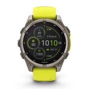 Garmin - fenix 8 Solar Sapphire 47mm - smartwatch premium - ramă argintie din titanium si curea din silicon galben fluo