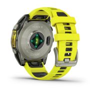 Garmin - fenix 8 Solar Sapphire 47mm - smartwatch premium - ramă argintie din titanium si curea din silicon galben fluo