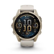 Garmin - fenix 8s AMOLED Sapphire 43mm - smartwatch premium AMOLED - ramă aurie din titanium si curea din silicon gri