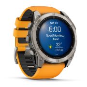 Garmin - fenix 8x AMOLED Sapphire 51mm - smartwatch premium AMOLED - ramă argintie din titanium si curea din silicon portocalie