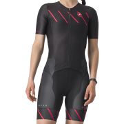 Castelli - costum trisuit triatlon pentru femei, maneca scurta Free Sanremo W Suit - negru roz magenta