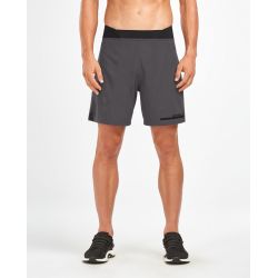 2XU - Pantaloni scurti compresie alergare 2 in 1 barbati Comp 7&quot; Shorts - gri Charcoal negru