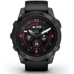 Garmin - epix Pro 47mm Gen 2 Sapphire smartwatch premium AMOLED - ramă gri din titanium DLC si curea din silicon neagră