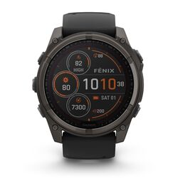 Garmin - fenix 8x Solar Sapphire 51mm - smartwatch premium - ramă gri din titanium DLC si curea din silicon neagră-gri