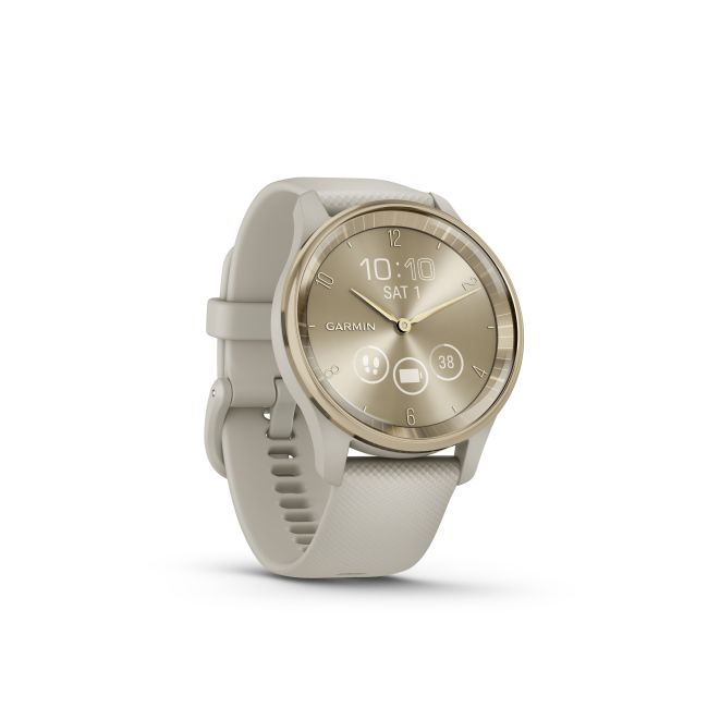 Garmin vivomove Trend - Ramă Cream Gold din oţel inoxidabil, carcasă French Grey şi curea din silicon