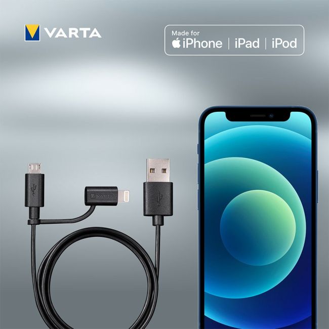 Varta - cablu incarcare USB Charge and Sync cable - 2-in-1 - mufa USB-C + mufa Apple Lightning