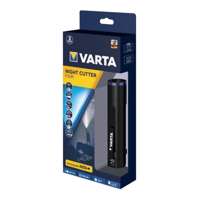 Varta - lanterna Night Cutter F20R cu acumulator intern microUSB - 400 lumeni