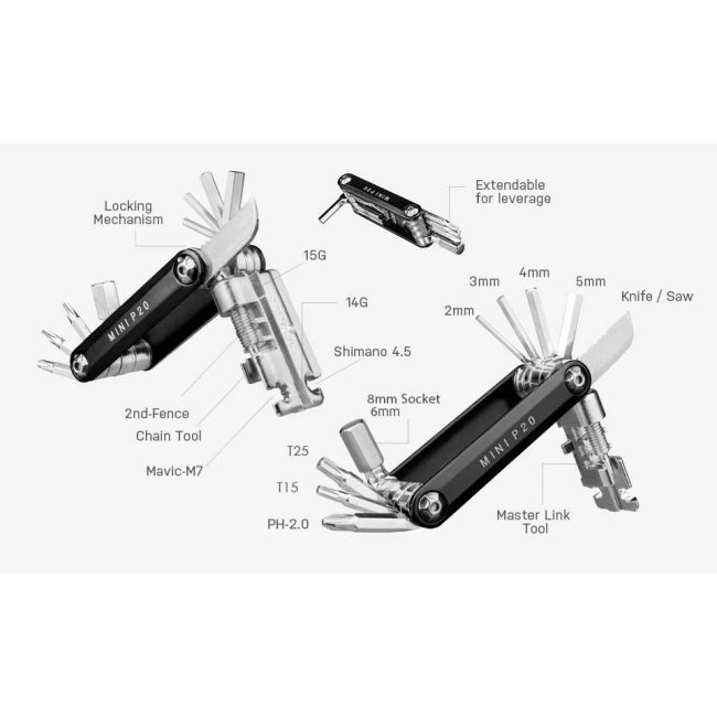 Topeak - set chei bicicleta Mini P20 multitool - negru argintiu