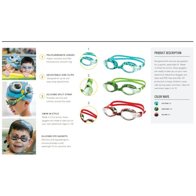 Finis - ochelari inot confortabili pentru copii (4-10 ani) Adventure Goggles - verde sarpe