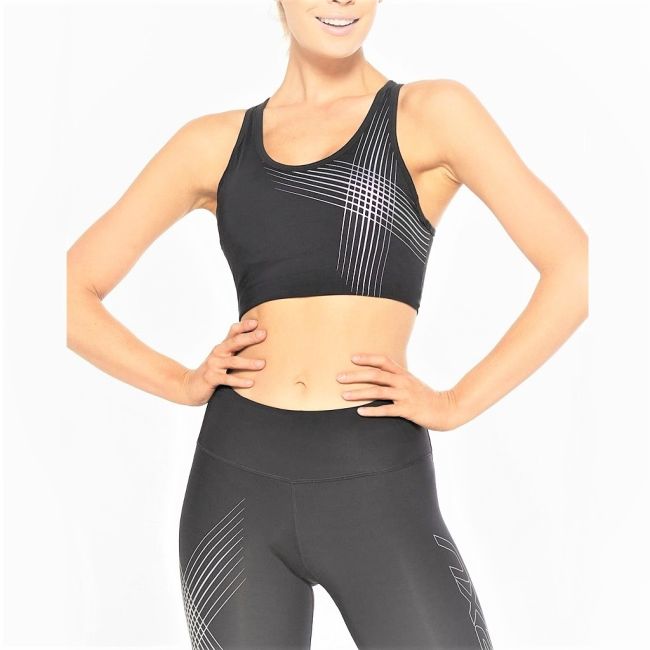 2XU - Bustiera sport pentru femei Active Low Impact Crop - negru mov deschis alb