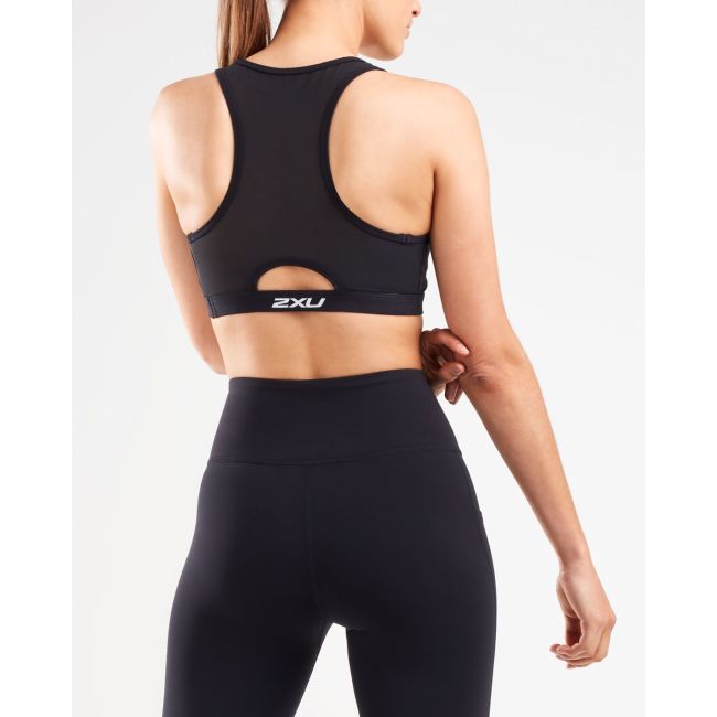 2XU - Bustiera sport pentru femei Perform Medium Impact Crop - negru argintiu