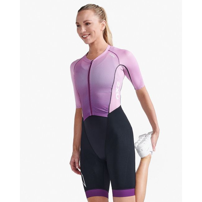 2XU - costum triatlon femei cu maneca scurta - Light Speed Sleeved - roz lila