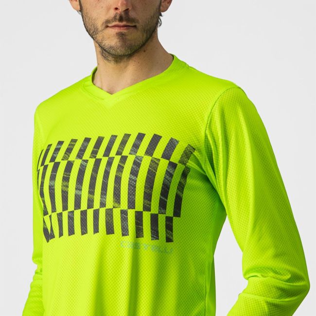 Castelli - tricou ciclism pentru barbati, maneca lunga Trail Tech LS Tee jersey - galben electric fluo lime negru