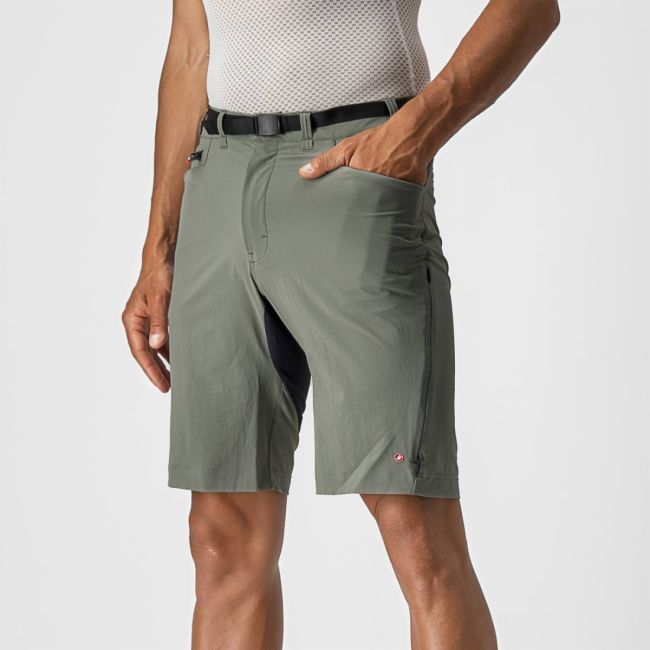 Castelli - pantaloni ciclism scurti si largi pentru barbati Unlimited Trail Baggy Short - verde army padure negru