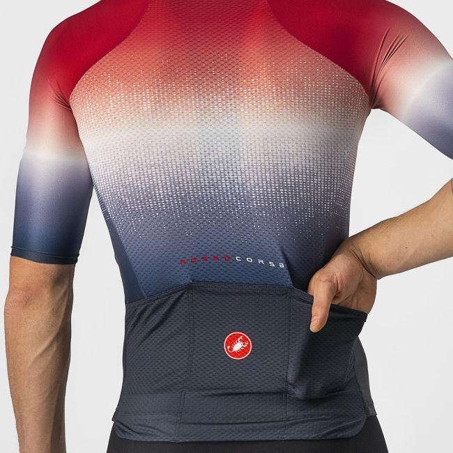 Castelli - Tricou ciclism barbati, maneca scurta Aero Race 6.0 - Rosu Alb Bleumarin