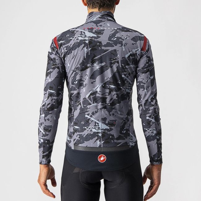 Castelli - Jacheta ciclism vreme rece si vant, maneca lunga Perfetto Ros LS jacket - camuflaj gri negru albastru rosu