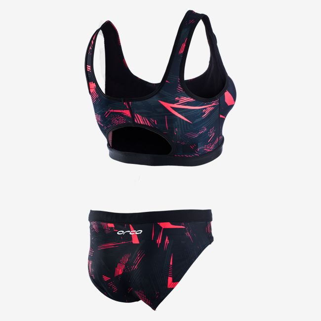 Orca - Costum de baie doua piese pentru Femei Bra &amp; Bikini - print negru rosu