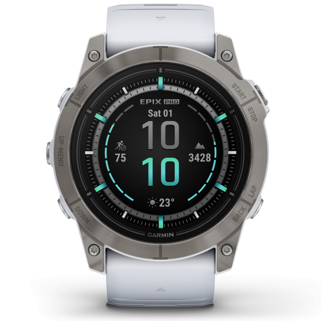 Garmin - epix Pro 51mm Gen 2X Sapphire smartwatch premium AMOLED - ramă din titanium si curea din silicon albă