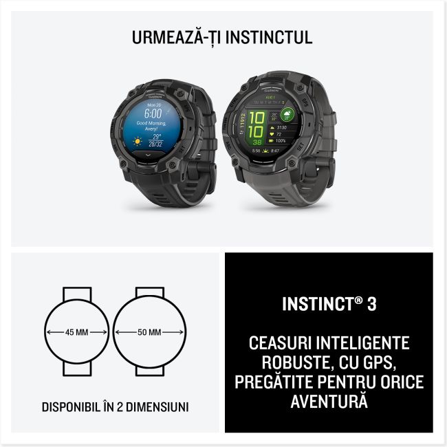 Garmin INSTINCT 3 - 45 mm AMOLED negru - smartwatch robust cu GPS