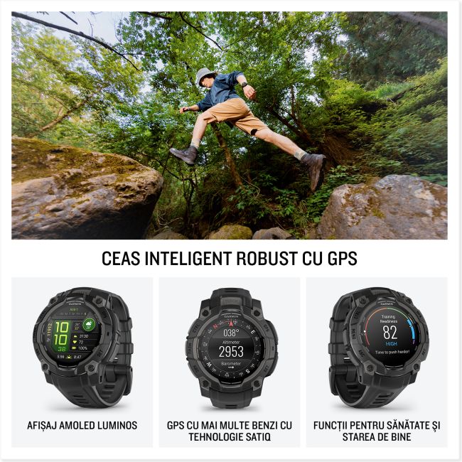 Garmin INSTINCT 3 - 45 mm AMOLED negru - smartwatch robust cu GPS