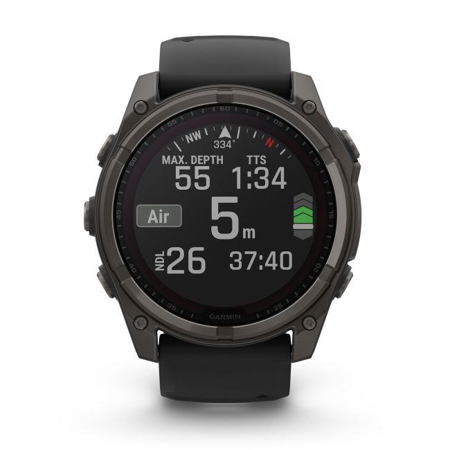 Garmin - fenix 8x Solar Sapphire 51mm - smartwatch premium - ramă gri din titanium DLC si curea din silicon neagră-gri