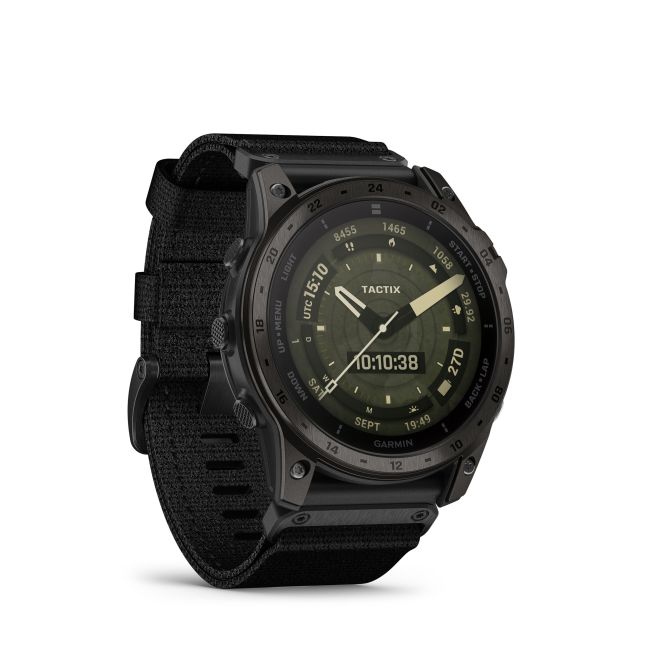 Garmin - Tactix 7 AMOLED Sapphire ceas multisport cu GPS - ramă neagră Titanium DLC și curea din silicon neagră + nailon