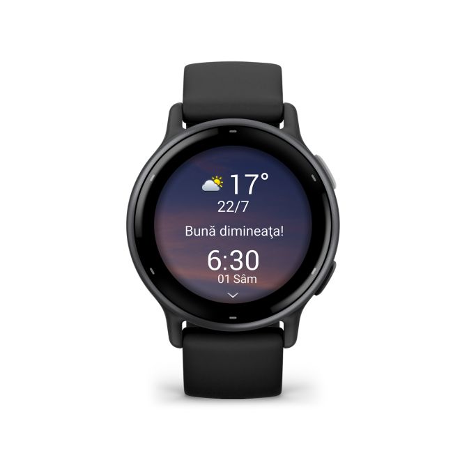 Garmin - Vivoactive 5 smartwatch cu GPS și AMOLED - ramă gri slate din aluminiu, carcasă neagră şi bratara din silicon