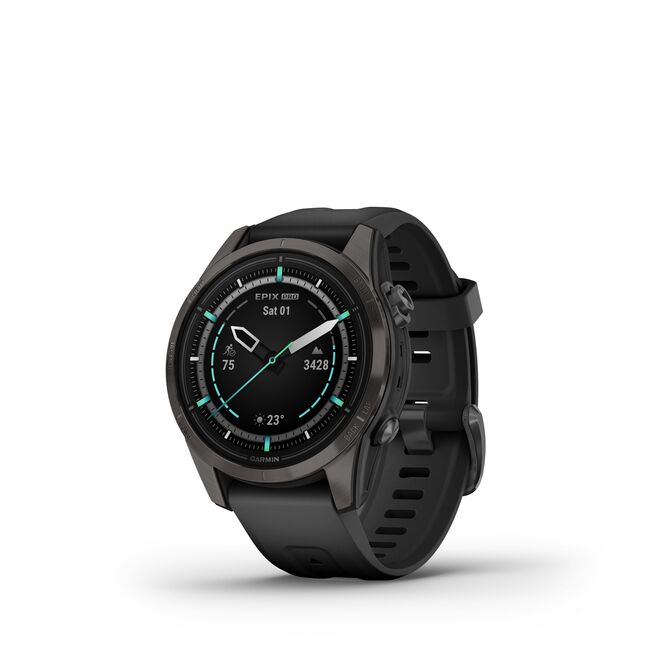 Garmin - epix Pro 42mm Gen 2s Sapphire smartwatch premium AMOLED - ramă gri din titanium DLC si curea din silicon neagră