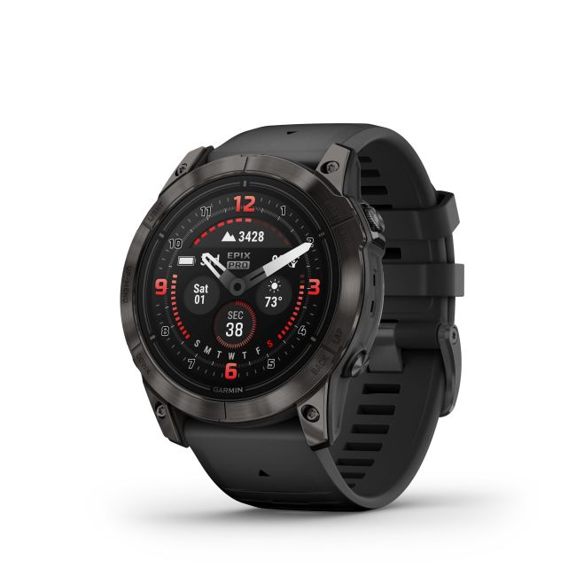 Garmin - epix Pro 51mm Gen 2X Sapphire smartwatch premium AMOLED - ramă gri din titanium DLC si curea din silicon neagră