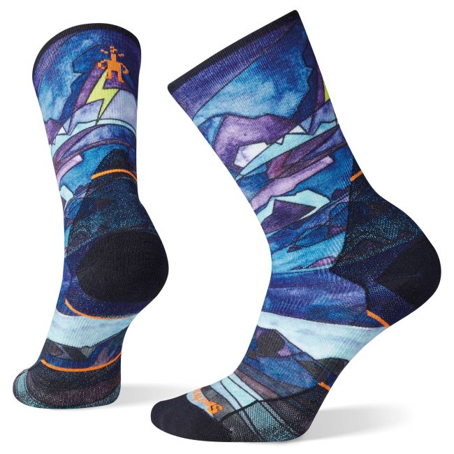 Smartwool - sosete sport femei Athlete Run Print W socks Targeted Cushion Crew - multicolor albastru negru