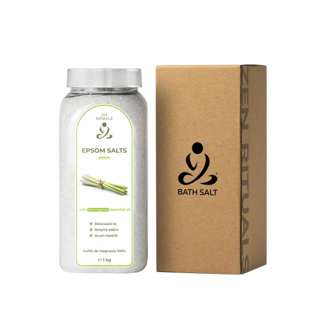 Zen Rituals - sare de baie Epsom cu uleiuri esentiale de Lemongrass (lamaita)- 1000g