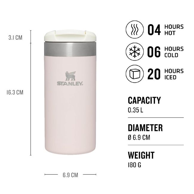 Stanley - termos mic calatorie The Aerolight Transit Mug - roz deschis cuart metalic - 350 ml