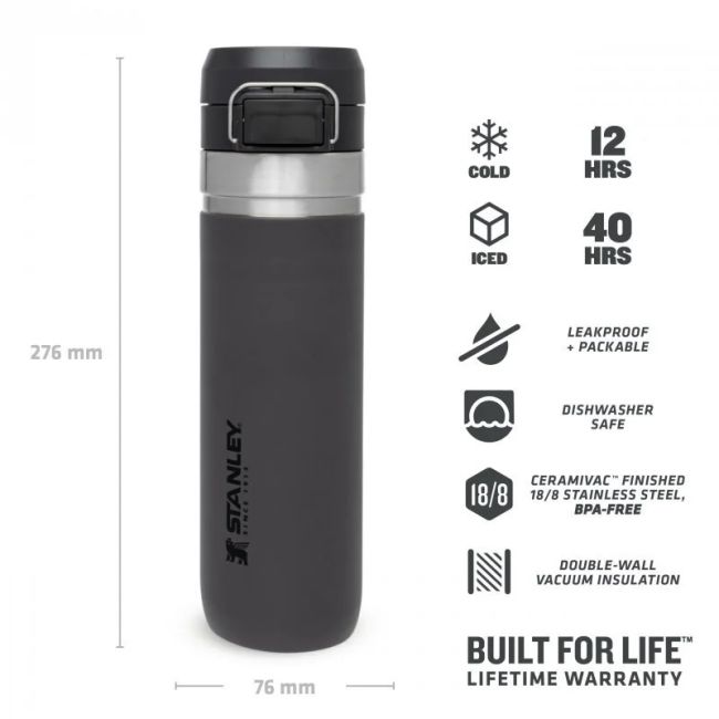 Stanley - termos tip bidon apa GO Quick Flip Water Bottle - gri inchis carbune - 0.7 L