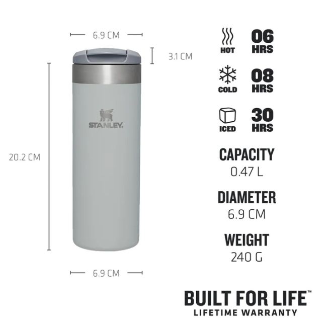 Stanley - termos mic calatorie The Aerolight Transit Mug - gri deschis metalic - 470 ml