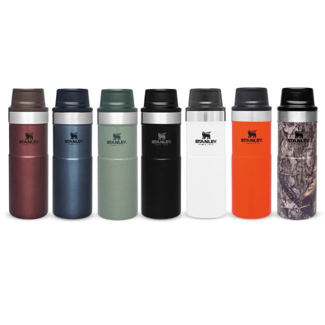 Stanley - termos tip cana cu buton Trigger Action Travel Mug - alb inchis intuneric - 470 ml