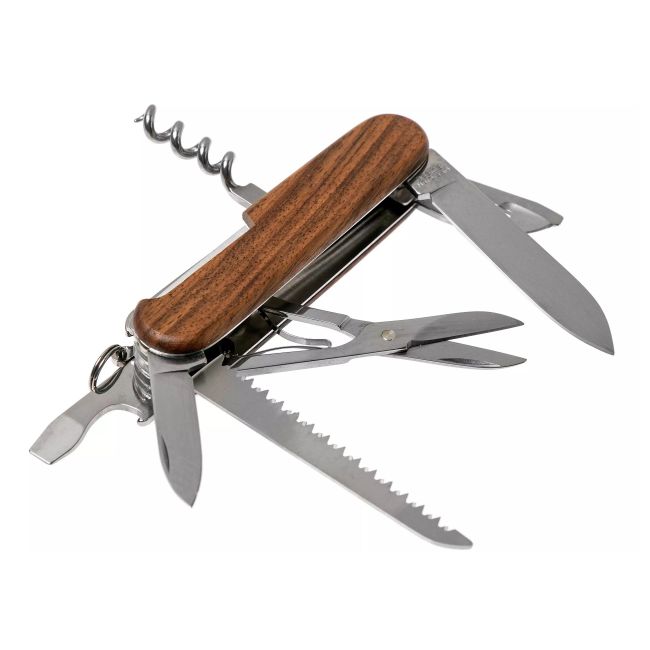 Victorinox - briceag pliabil Huntsman maner lemn, 13 functii - argintiu maro